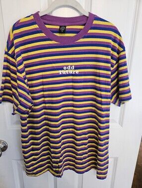 Odd Future Purple, Yellow & Blue Striped Short Sleeve Tee